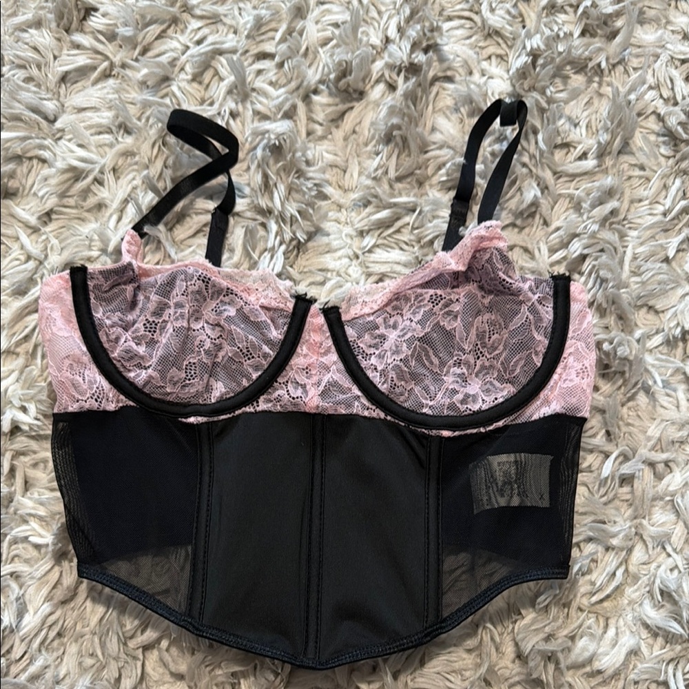 SHEIN Pink Lace and Black Bustier